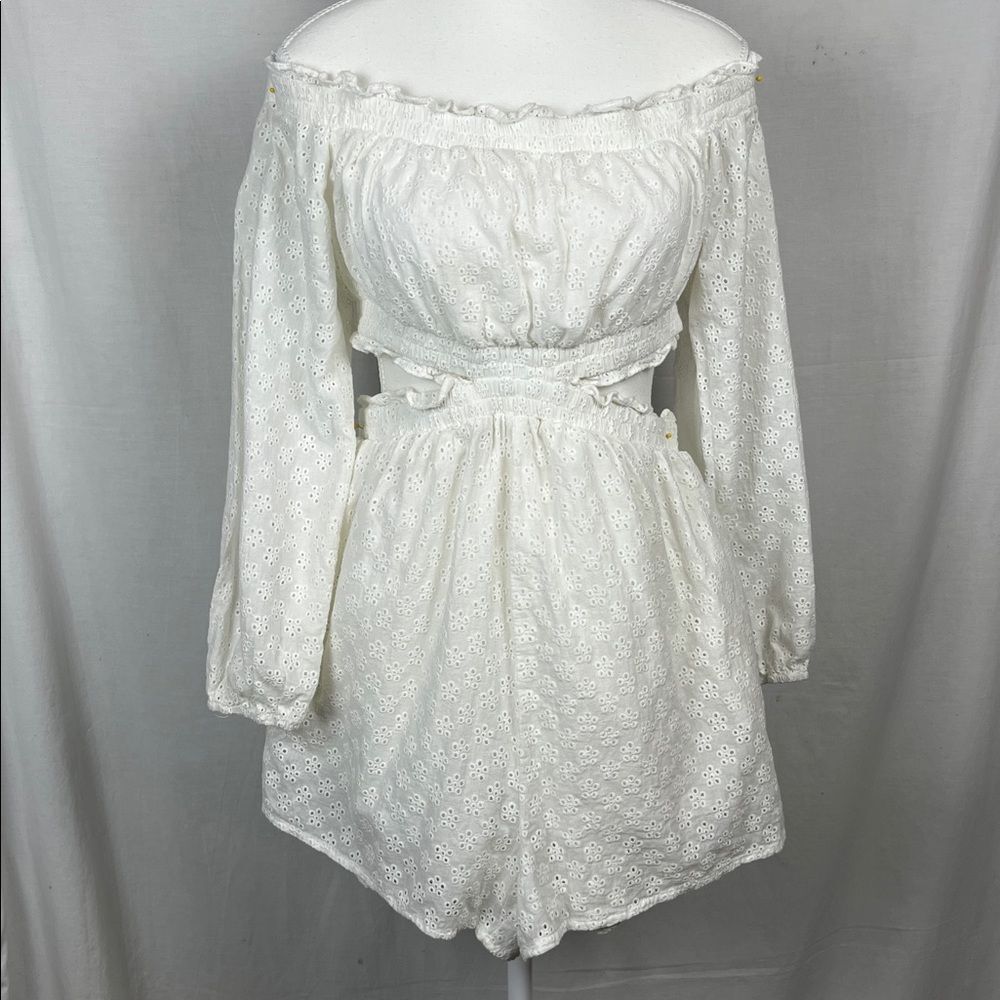 NWOT Mable White Eyelet Cotton Off the Shoulder Cutout Romper